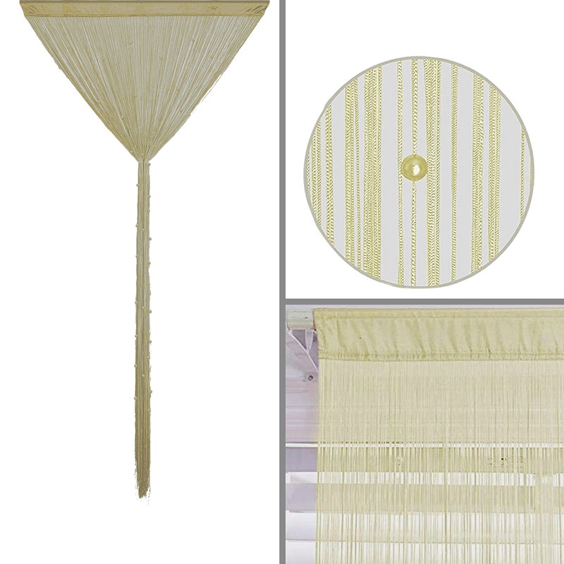 HSYLYM Beaded Curtain Beads Door String Curtains Ideal for Living Room Decor Wall Hanging Fringe Doorway Divider Bedroom Backdrop Hippie Window Closet Privacy Rod Pocket Dense (100x200cm,Champagne) - Image 4